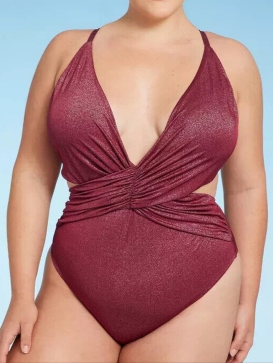 Shade & Shore Other - Shade And Shore Shimmery Burgundy Twist-Front One-Piece Size 20